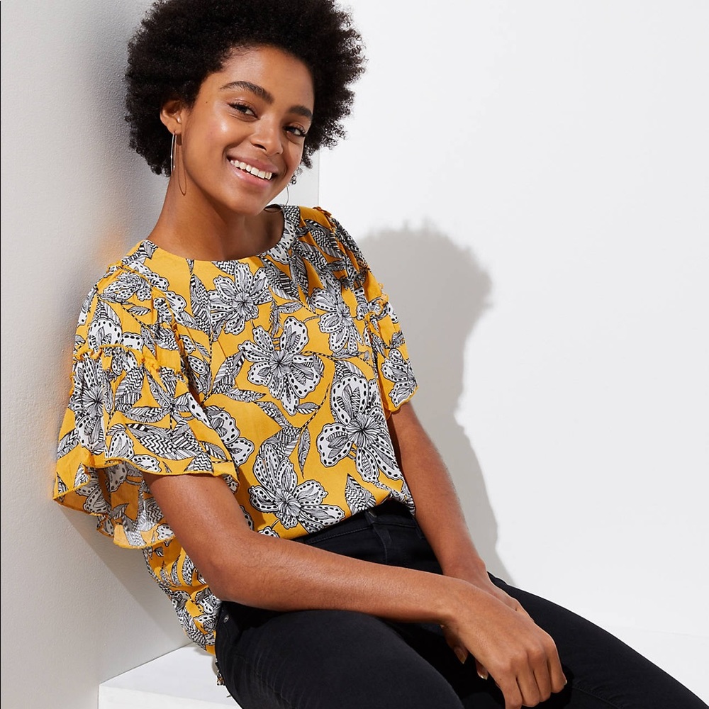 LOFT Floral Flutter Sleeve Top